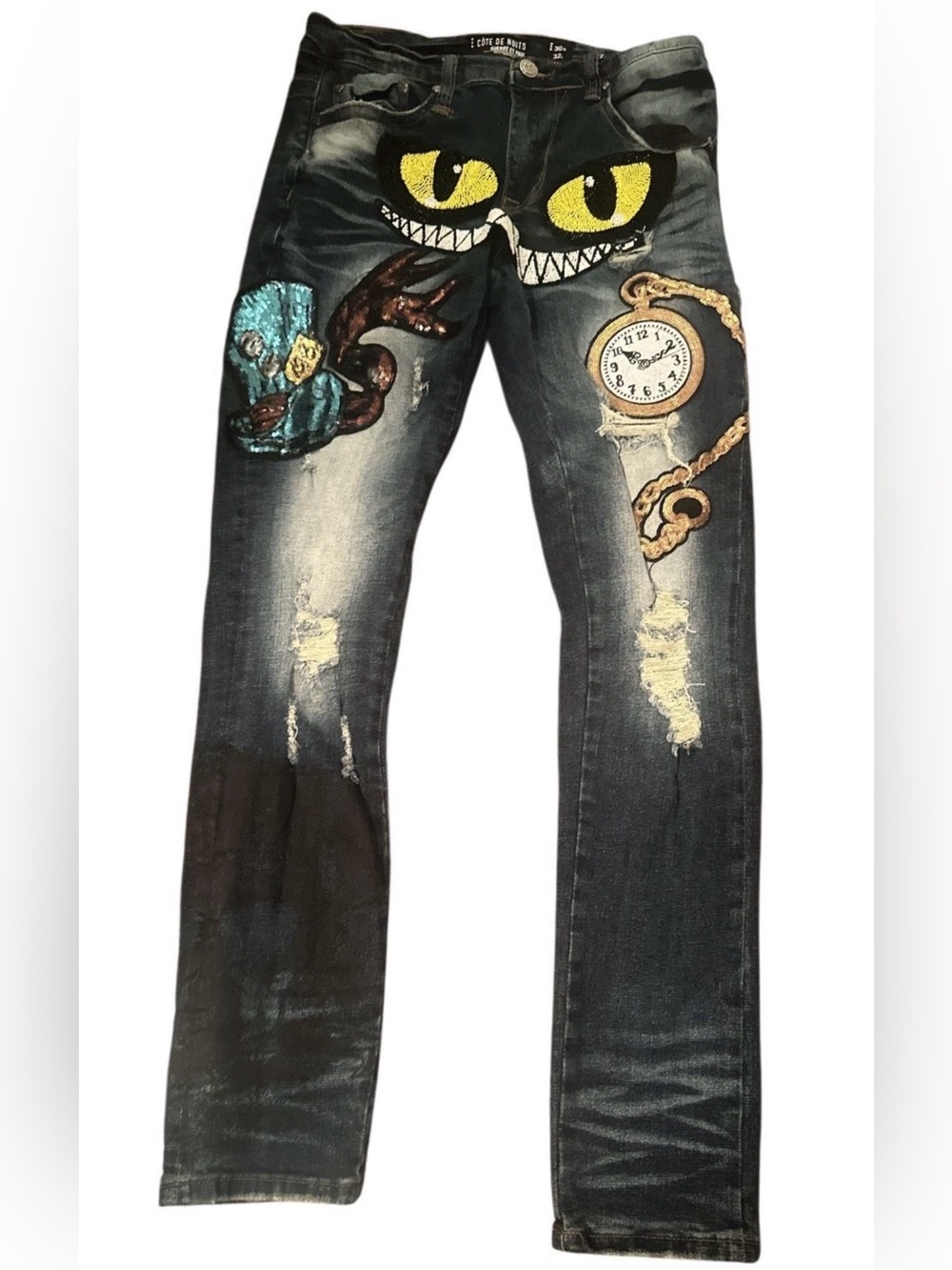Cote De Nuits Jeans Men Blue Denim Sequin Designer Preme Ojos De Gato